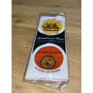 5 Men's White Hankerchiefs No Iron Corded Boarders 75% Cotton NIP Vintage